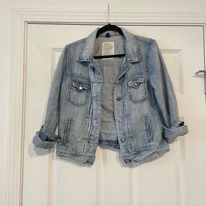 J CREW distressed denim jacket size small